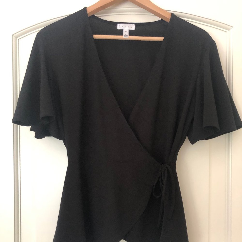 LIETH Black Cross-Tie V-neck Top